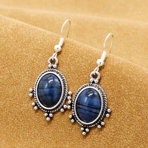 Any 2/$20! Silver Smoky Blue Marble Gem Vintage Drop Earrings - Picture 2 of 6